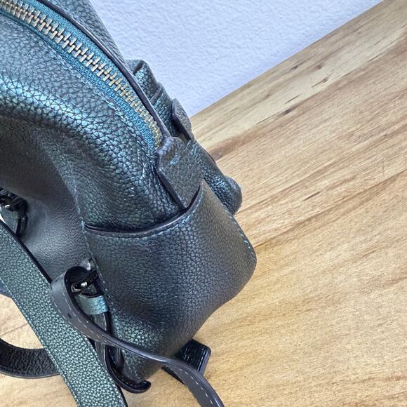 Coach Petite Campus Backpack 23 Green Metallic Polished Pebbled Leather Charm - Picture 3 of 16